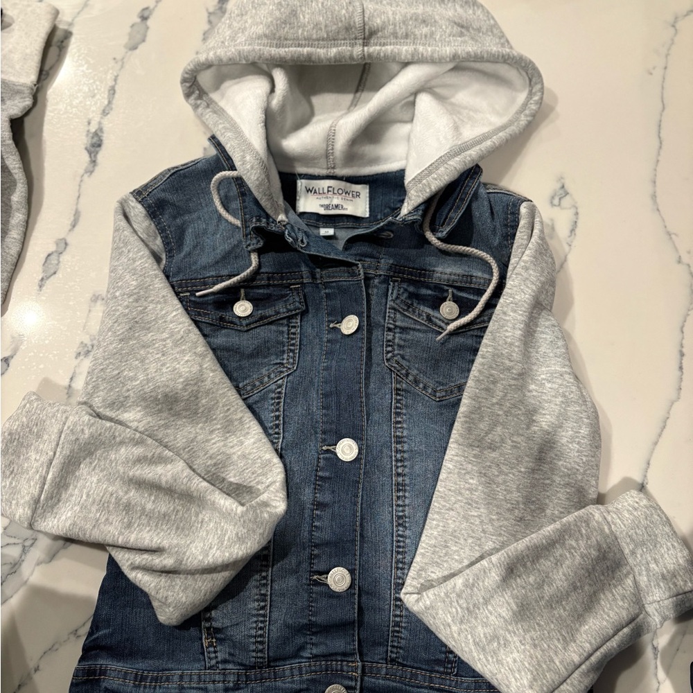Wallflower Kids Blue Denim Jacket with Gray Hood
